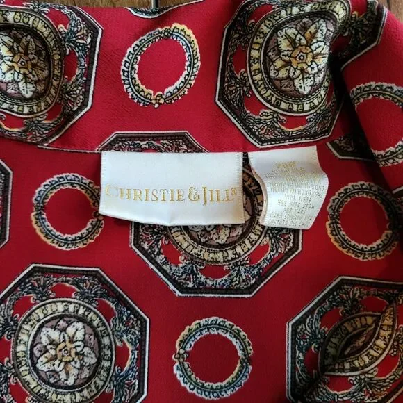 Christie & Jill Red Geometric Print Button Front Blouse Size 20 Top Retro Boho - Picture 10 of 15